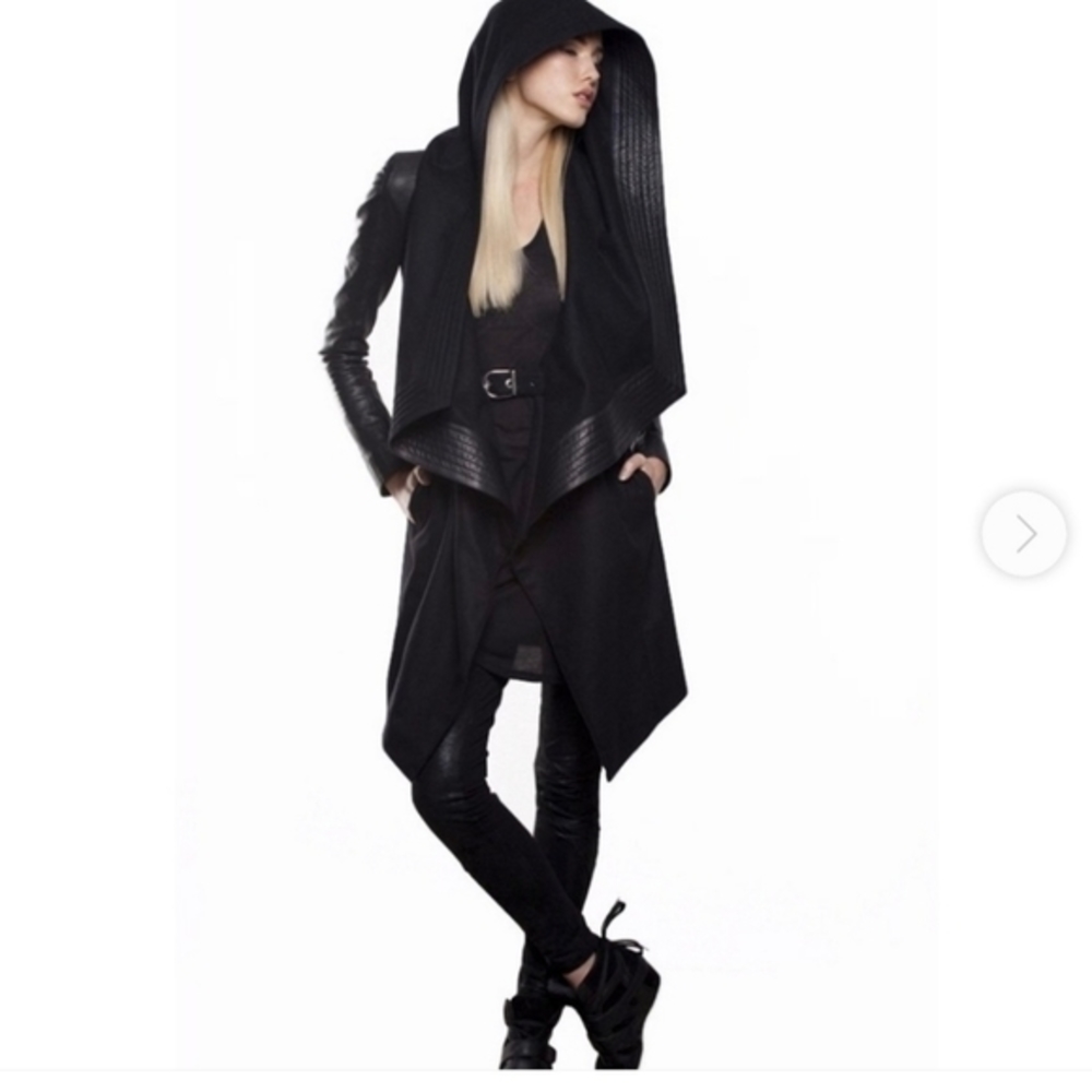SKINGRAFT HOODED LEATHER AND WOOL COAT
